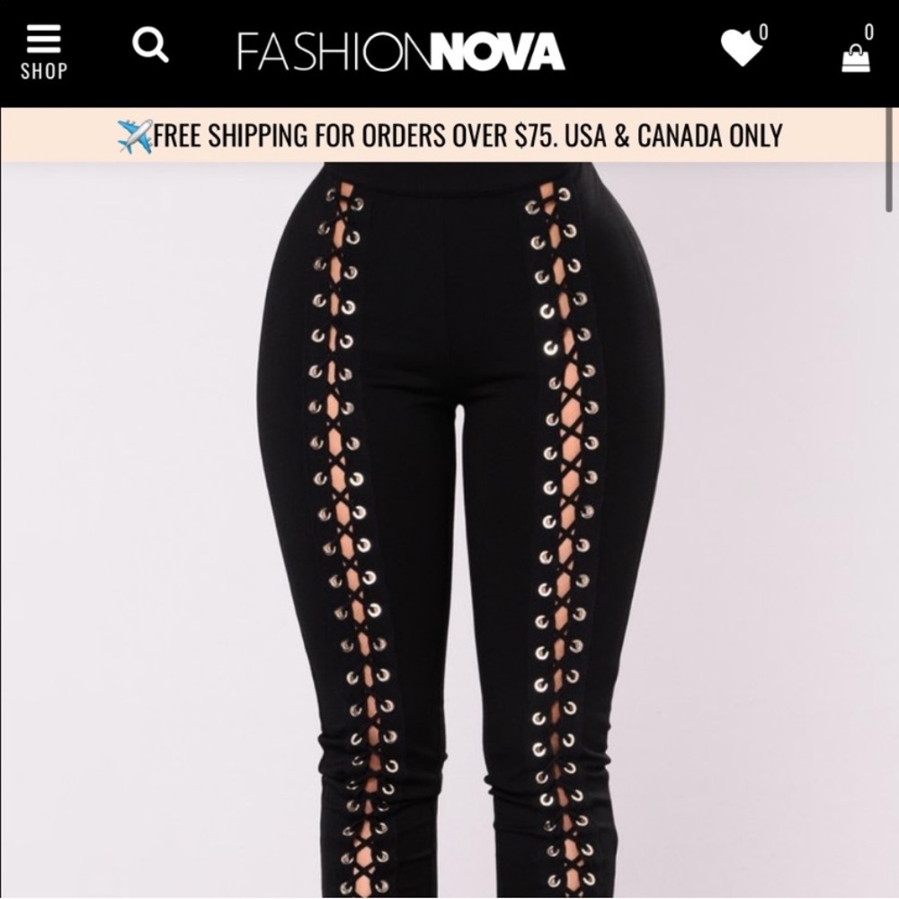 NEW Fashion Nova X's And O's Lace Up Pants - Black